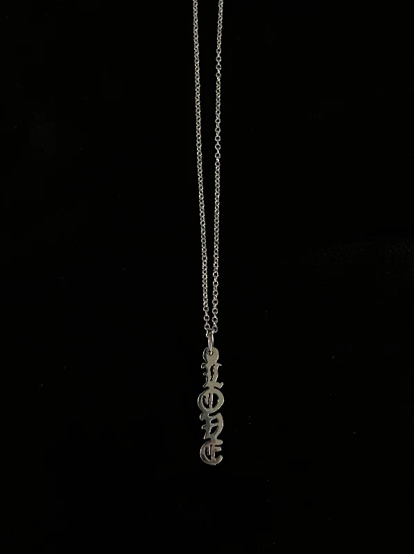 Artistic Silver Necklaces-OLD ENGLISH LOVE DROP NECKLACE