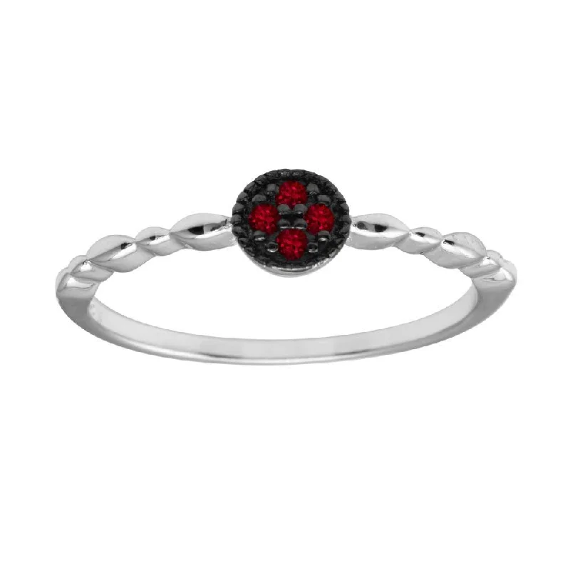 Personalized Gemstone Wedding Rings-Rhodium Plated 925 Sterling Silver Round Shape 4 Red CZ Ring - BGR01228RED