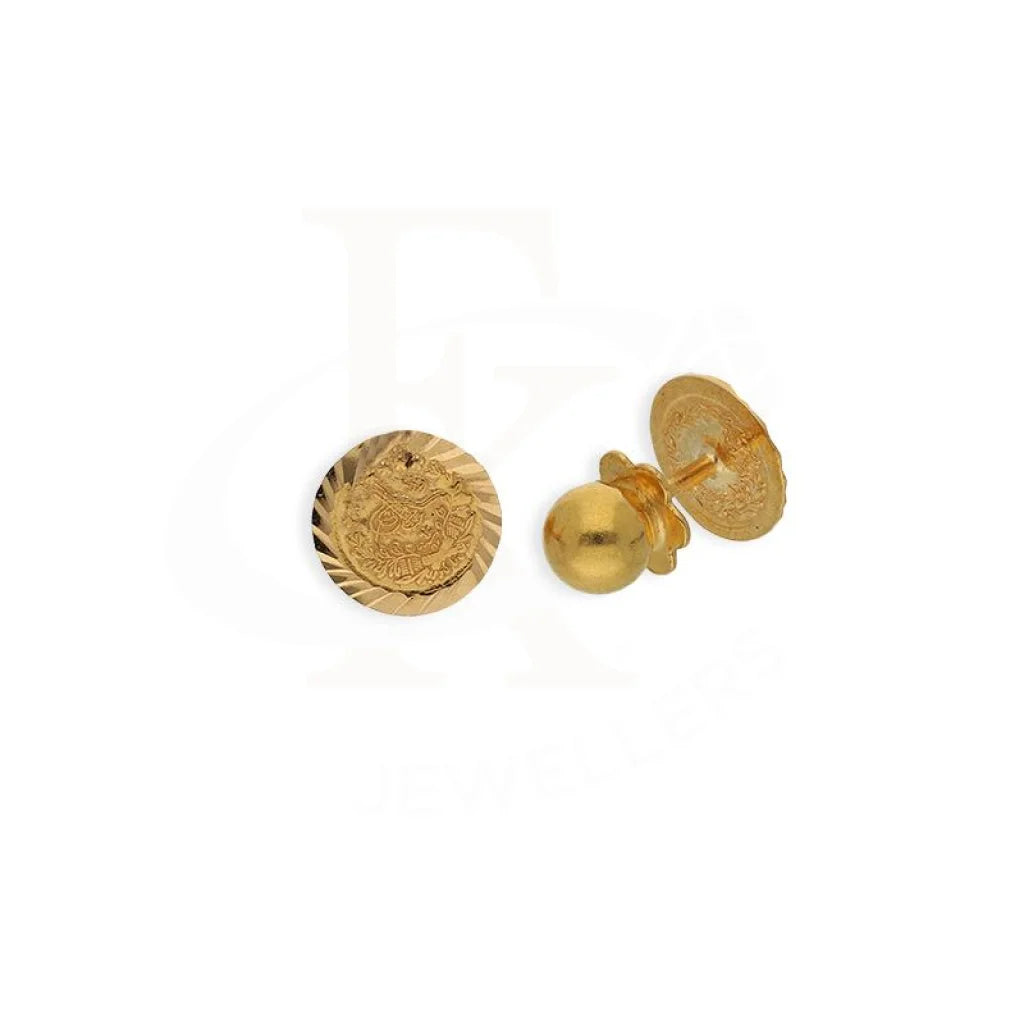 Contemporary Earrings-Gold Coin Shaped Stud Earrings 21KT - FKJERN21K2273