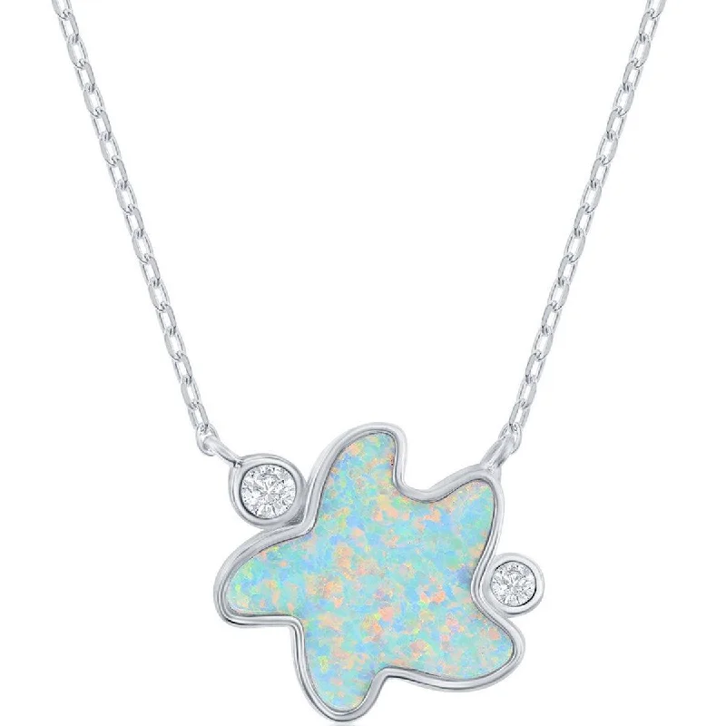 Chunky Statement Necklaces-Women's Necklace - Sterling Silver White Inlay Opal and CZ Starfish | M-6860