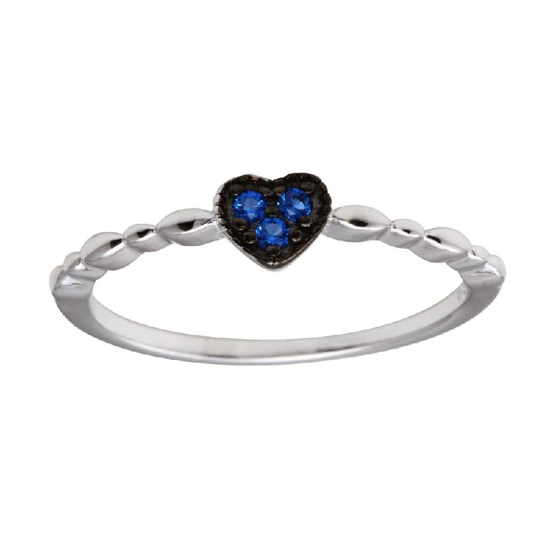 Designer Gemstone Rings-Rhodium Plated 925 Sterling Silver Heart 3 Blue CZ Ring - BGR01227BLU