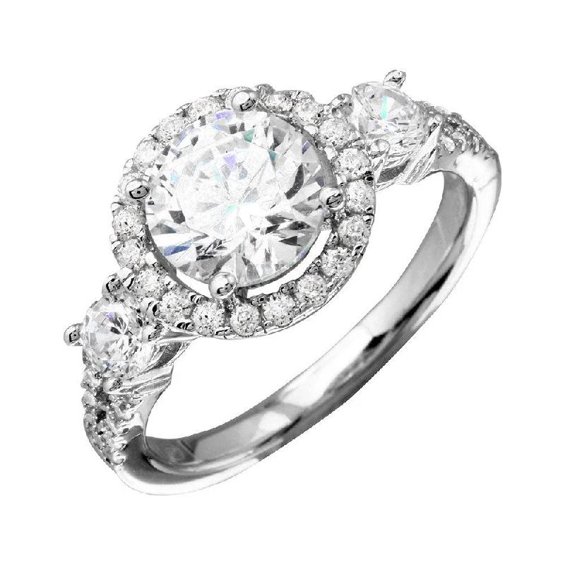 Engagement Rings with Emerald-Rhodium Plated 925 Sterling Silver Round Halo Ring with CZ Shank - GMR00210