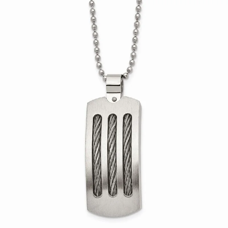 Fashionable Pendant Necklaces-Stainless Steel Brushed and Polished Curved with Cable Necklace