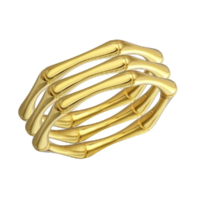 Bold Gemstone Rings-Gold Plated 925 Sterling Silver Tri Bamboo Stackable Ring - STR01105GP