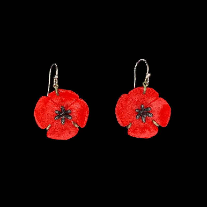 Bold Statement Earrings-Red Poppy Earrings - Wire Drop