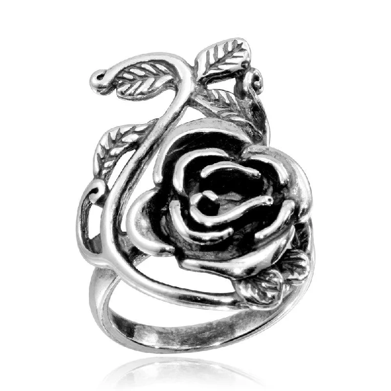 Luxury Wedding Ring Sets-High Polished 925 Sterling Silver Rose Ring - CR00755