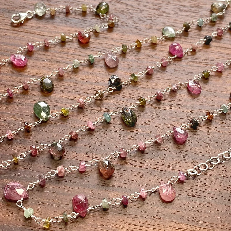 Sparkling Gold Chain Necklaces-Tourmaline Teardrop Lariat Necklace