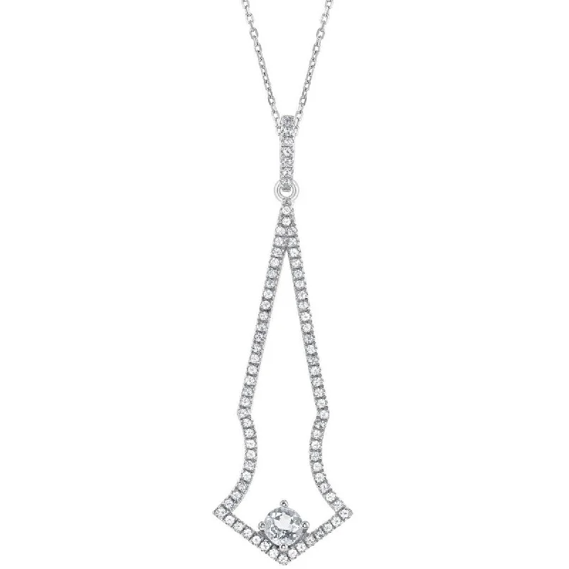 Luxury Diamond Necklaces-Women's Necklace - Sterling Silver Thin Long Open White Topaz | BLK-7534