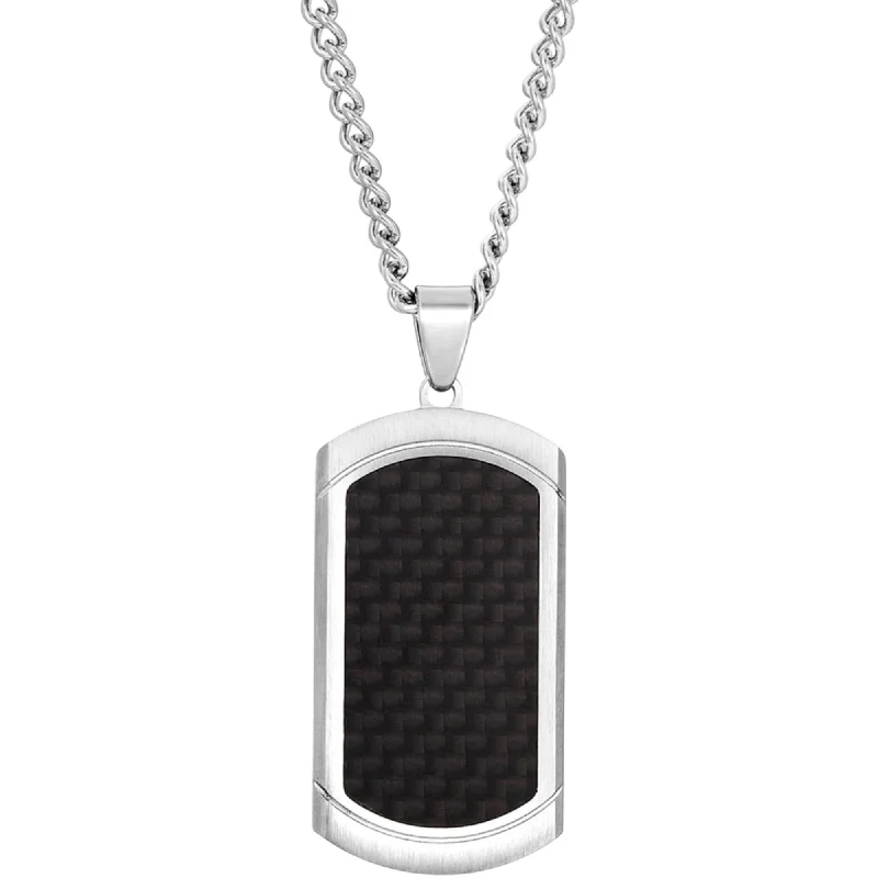 Layered Gold Necklaces-Invicta Men's Dog Tag Pendant Necklace - Inlaid Carbon Fiber Steel, 24 inch | N8165