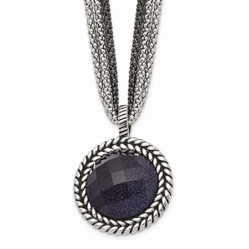 Elegant Long Necklaces-Stainless Steel Polished Blue Sandstone w/2in ext. Reversible Necklace