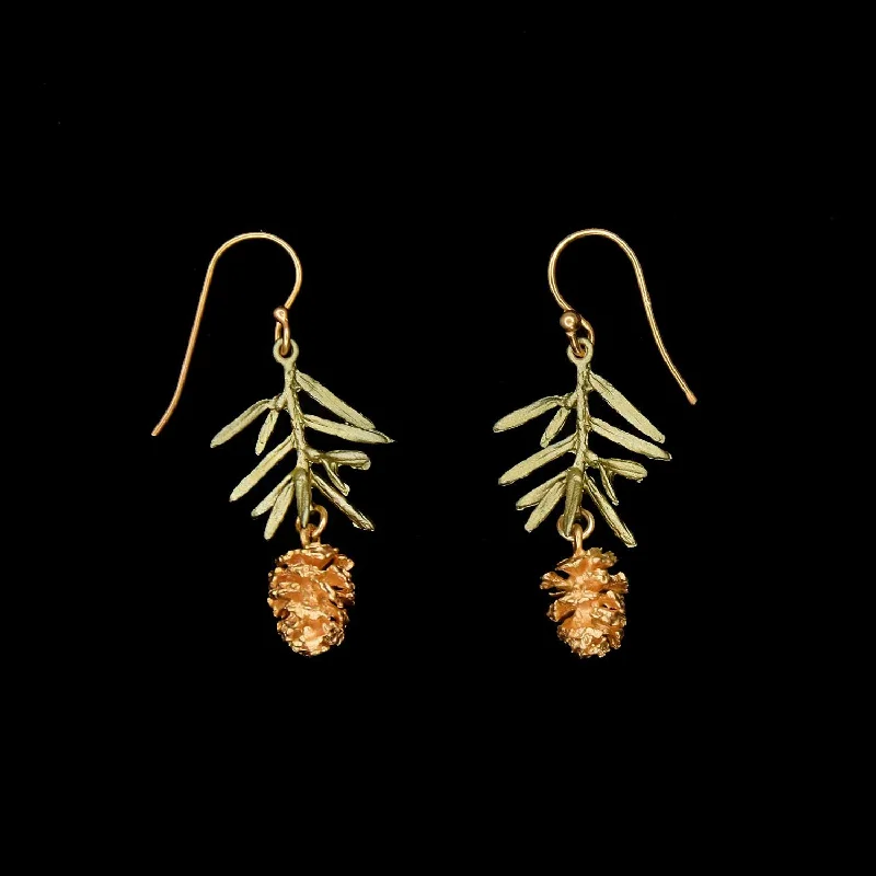 Gold Dangle Earrings-Pine Needle Earrings - Wire Drop