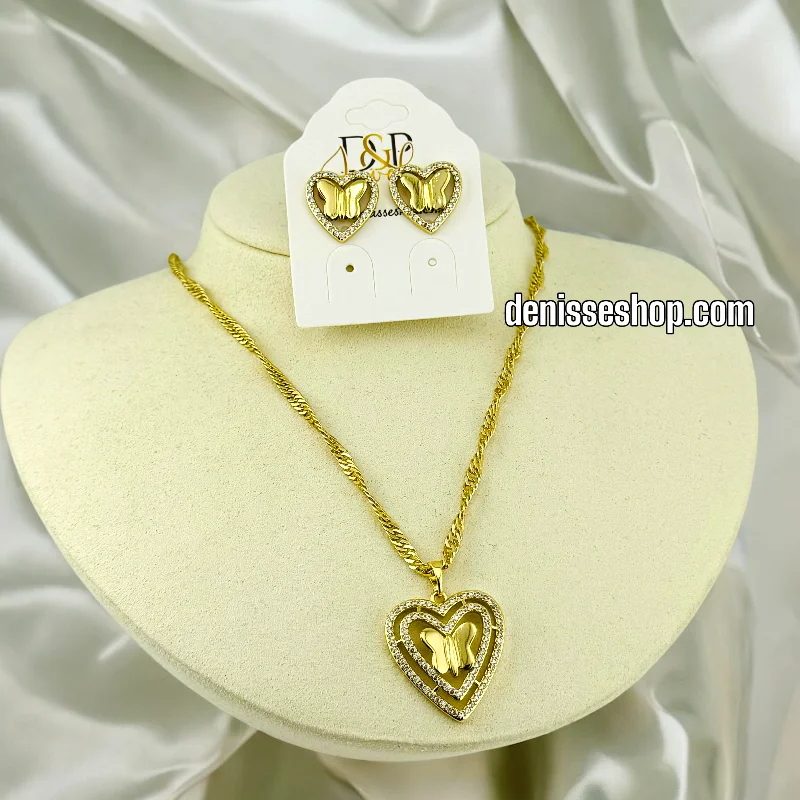 Elegant Pendant Necklaces for Women-14K GOLD /BUTTERFLY IN HEART NECKLACE SET N50