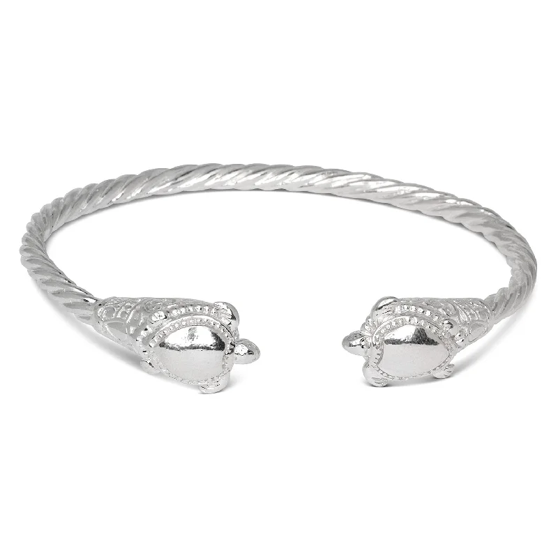 Colorful Bangles Sets-Turtle Ends Coiled Rope 925 Sterling Silver West Indian Bangle, 1 piece