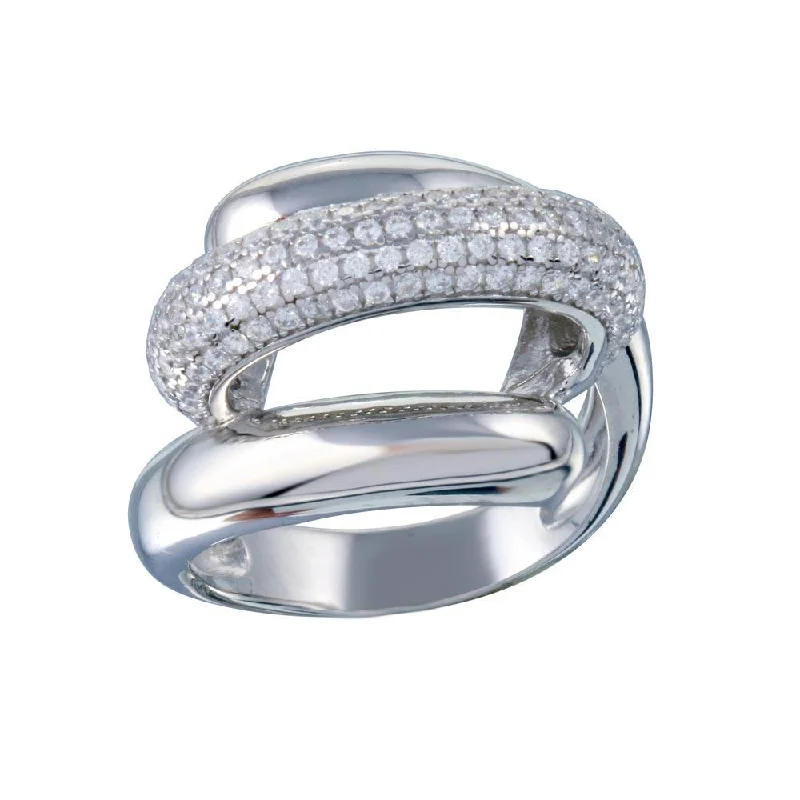 Unique Wedding Rings-Rhodium Plated 925 Sterling Silver Clear Micro Pave CZ Twist Ring - STR01118