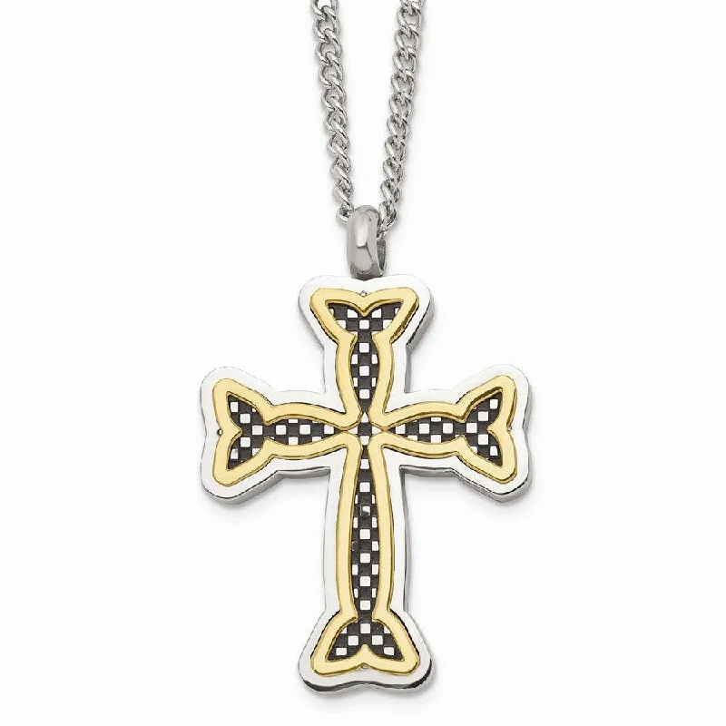 Bohemian Style Necklaces-Stainless Steel Polished Black and Yellow IP-plated Cross Necklace