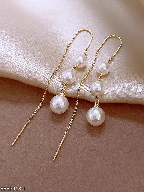 Vintage Style Earrings-Pearl tassel string earrings