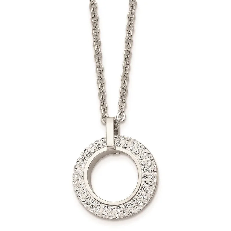 Sparkling Crystal Necklaces-Stainless Steel Polished White Enameled with Crystals Necklace