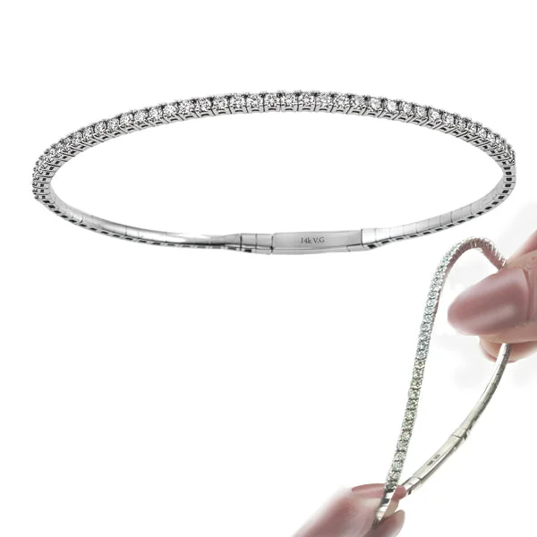 Custom Gemstone Bangle Bracelets-14K WHITE GOLD LAB GROWN DIAMOND BANGLE