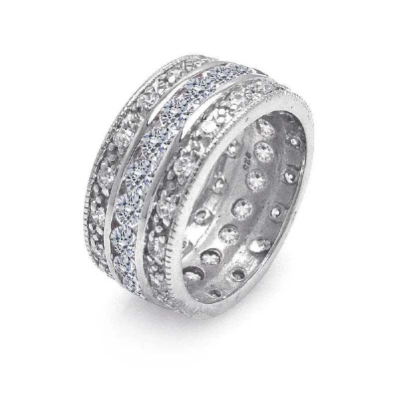 Vintage Wedding Rings-Rhodium Plated 925 Sterling Silver Clear CZ Channel Eternity Ring - STR00508