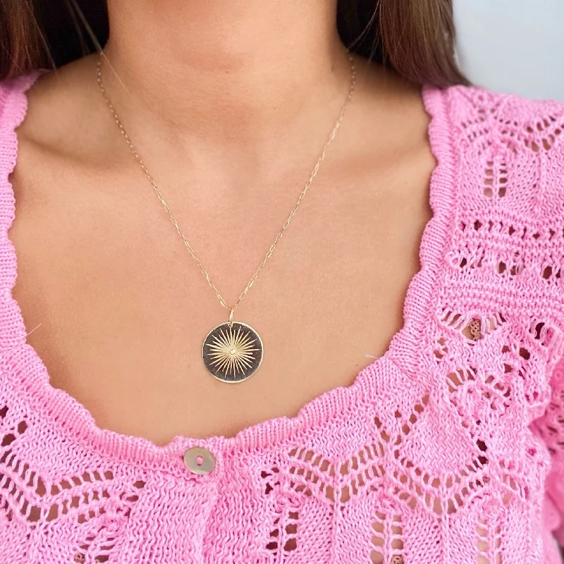 Simple Gemstone Necklaces-RALLY BURST DISC PENDANT NECKLACE