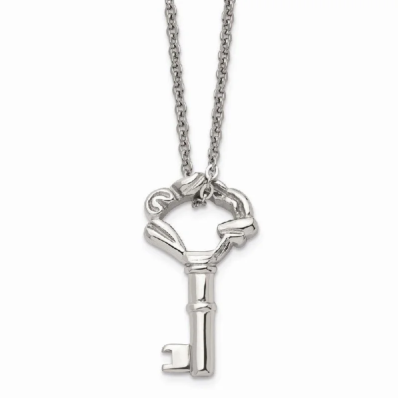 Layered Chain Necklaces-Stainless Steel Polished Fancy Key Pendant Necklace