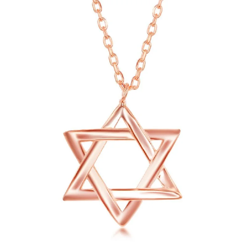 Round Gemstone Necklaces-Sterling Silver Star of David Necklace - Rose Gold Plated