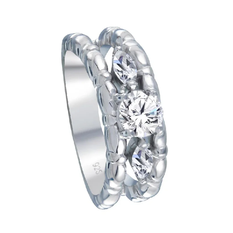 Custom Bridal Rings-Silver 925 Rhodium Plated Clear Round and Marquise CZ Ring - AAR0031