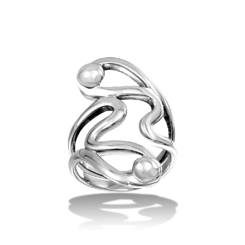 Customizable Bridal Rings-High Polished 925 Sterling Silver Abstract Wrap Ring - CR00717