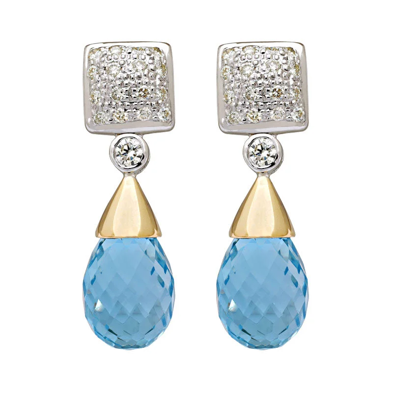 Luxury Drop Earrings-Earrings-Blue Topaz and Diamond