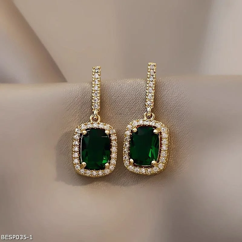 Round Silver Earrings-Vintage emerald earrings