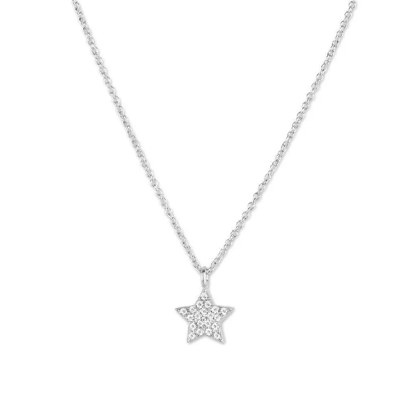 Long Silver Necklaces-Sterling Silver Small Micro Pave Star Necklace