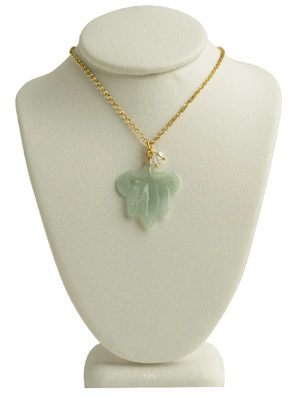 Layered Gold Necklaces-Jade Lotus Flower Necklace