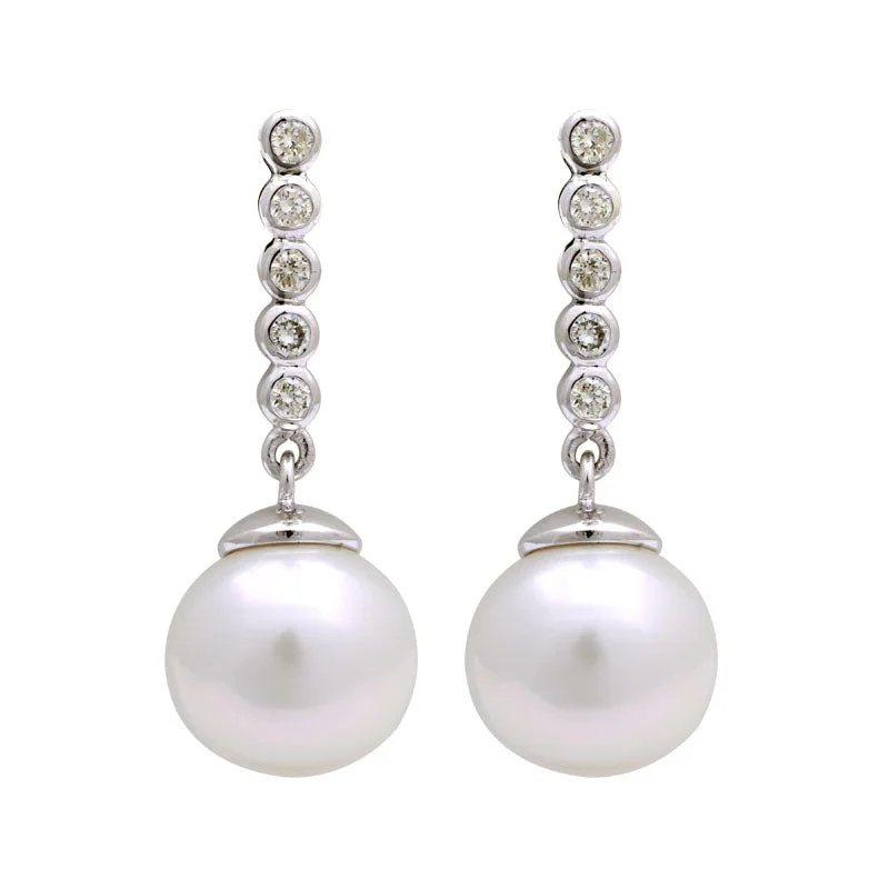 Artistic Stud Earrings-Earrings-South Sea Pearl and Diamond