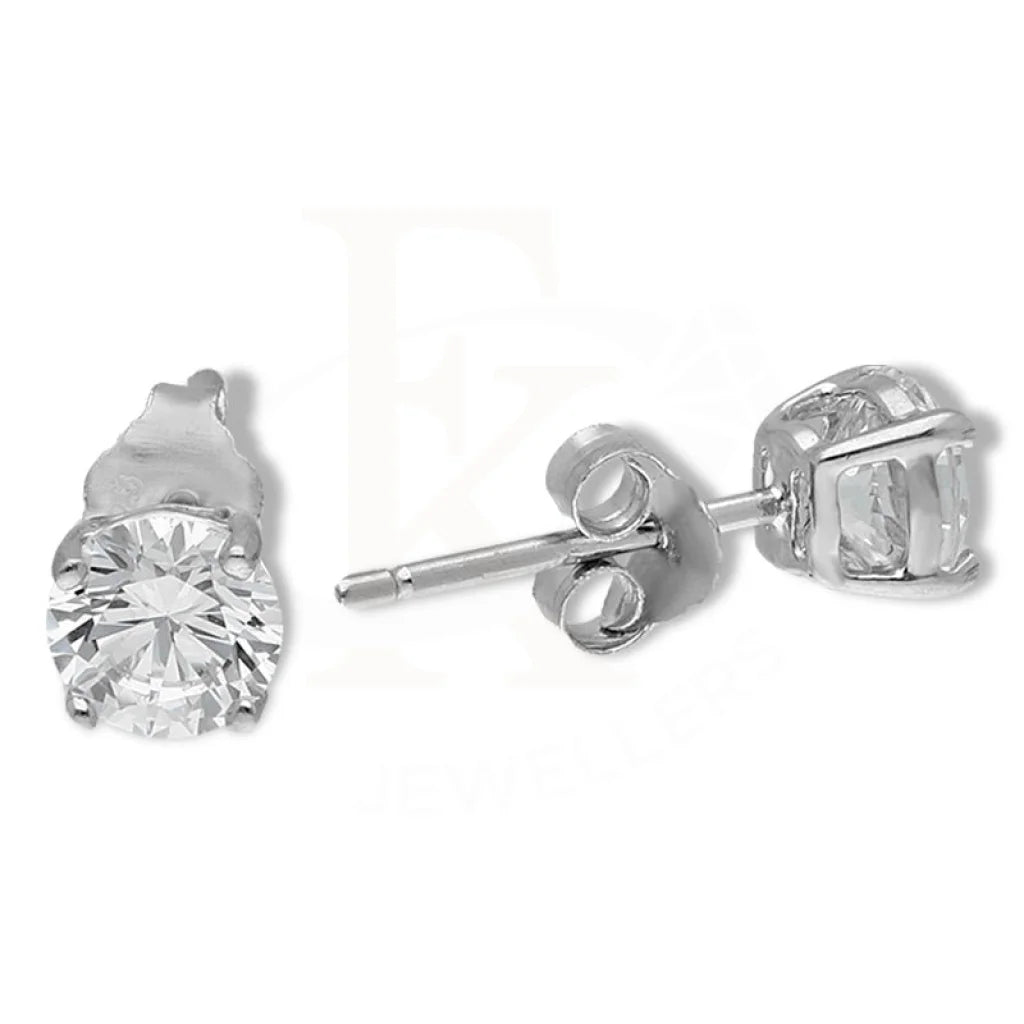 Unique Wedding Stud Earrings-Sterling Silver 925 Round Shaped Solitaire Stud Earrings - FKJERNSL3137