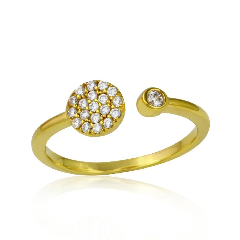 Designer Gemstone Rings-Gold Plated 925 Sterling Silver Open Ring with Round CZ and CZ Circle - BGR01118GP