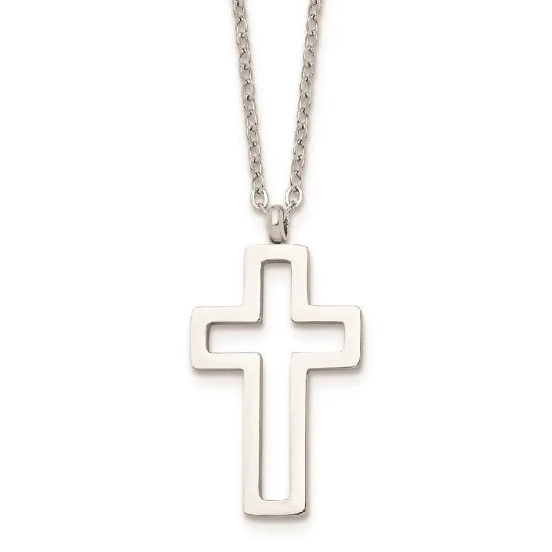 Designer Pendant Necklaces-Stainless Steel Polished Cut-out Cross Necklace