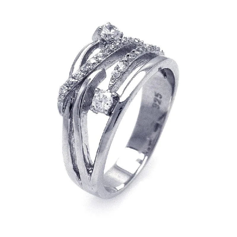 Customizable Wedding Bands-Silver 925 Rhodium Plated CZ Intertwined Ring - STR00511