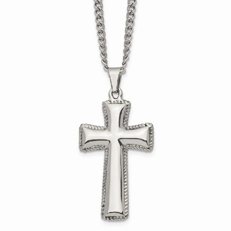 Fine Silver Necklaces-Stainless Steel Polished Cushion Cross Necklace