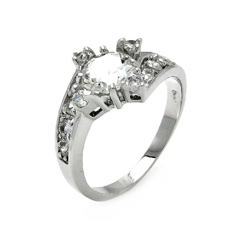 Sparkling Wedding Rings-Silver 925 Rhodium Plated Clear Round Center Pave Set CZ Bridal Ring - BGR00560