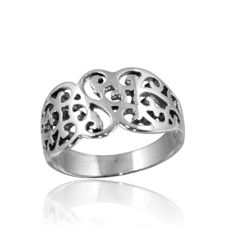 Personalized Rings for Weddings-High Polished 925 Sterling Silver Fancy Design Ring - CR00812