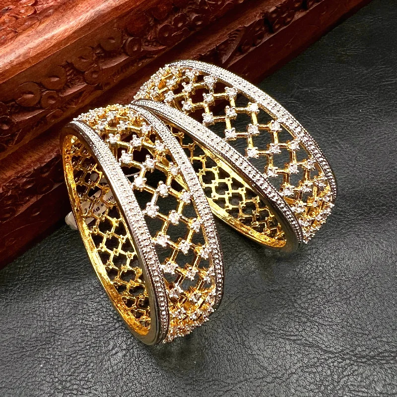 Designer Gold Bangles-Dual Finish Gold and Silver AD Zircon (CZ) Thick Bangle