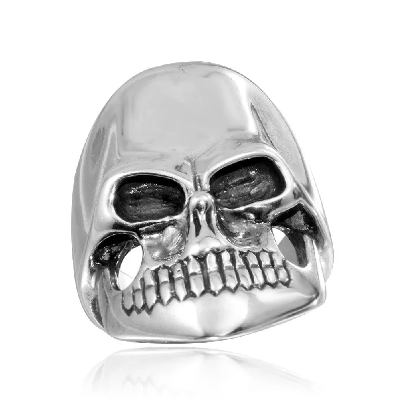 Elegant Silver Wedding Bands-High Polished 925 Sterling Silver Skull Ring - CR00799