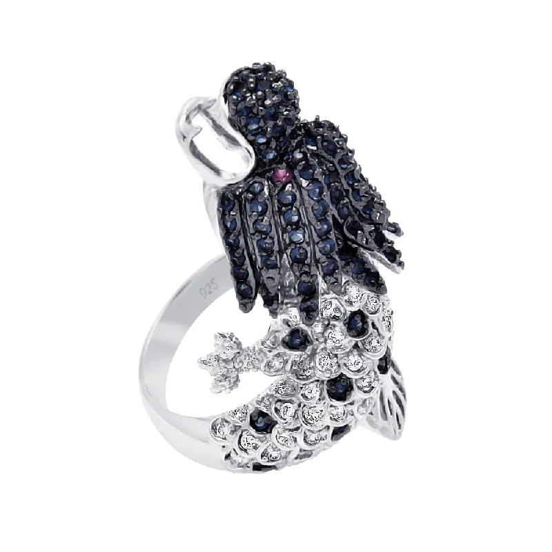 Sparkling Wedding Ring Sets-Silver 925 Rhodium and Black Rhodium Plated 2 Toned Multi Colored CZ Dragon Ring - BGR00356