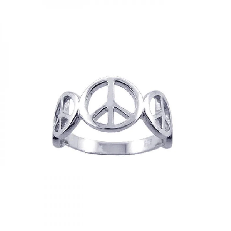 Men’s Statement Rings-Silver 925 Rhodium Plated Peace Sign Half Ring - STR00596