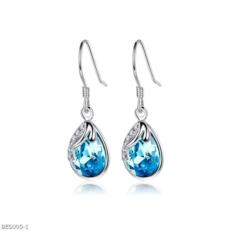 Long Drop Earrings-Crystal element water drop hook earrings