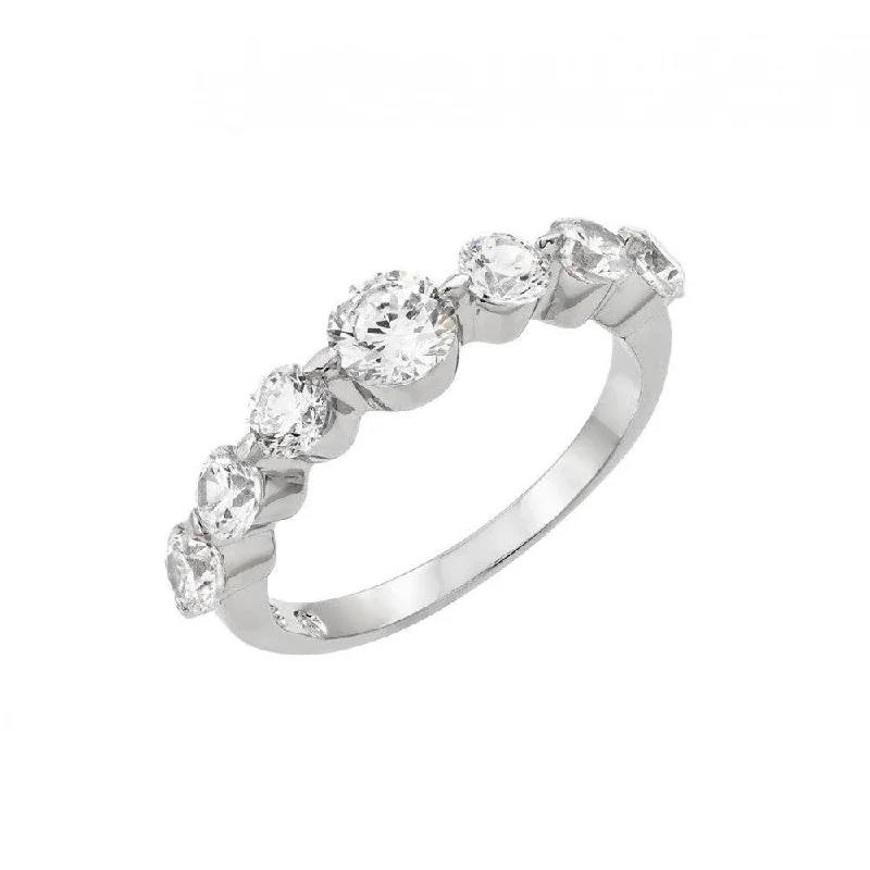 Sparkly Engagement Rings-Silver 925 Rhodium Plated Clear Round 7 Stone Set CZ Row Ring - BGR00898