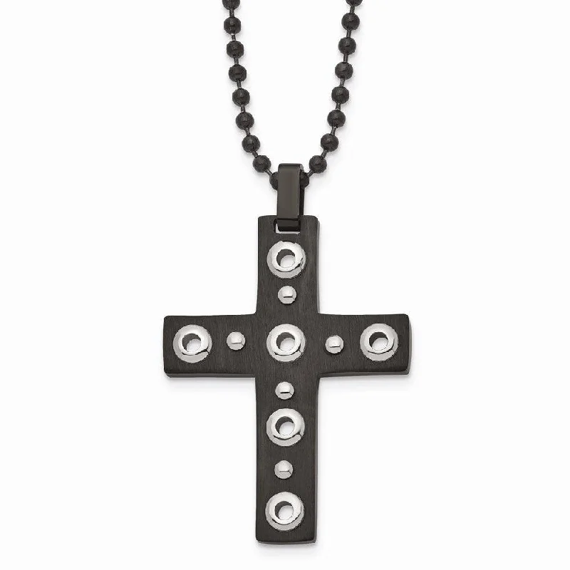 Unique Chain Necklaces-Stainless Steel Brushed and Polished Black IP-plated Cross Necklace