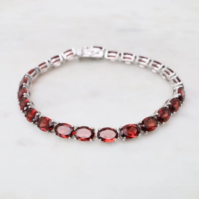 Personalized Charm Bangle Bracelets-Oval Garnet Tennis Bracelet