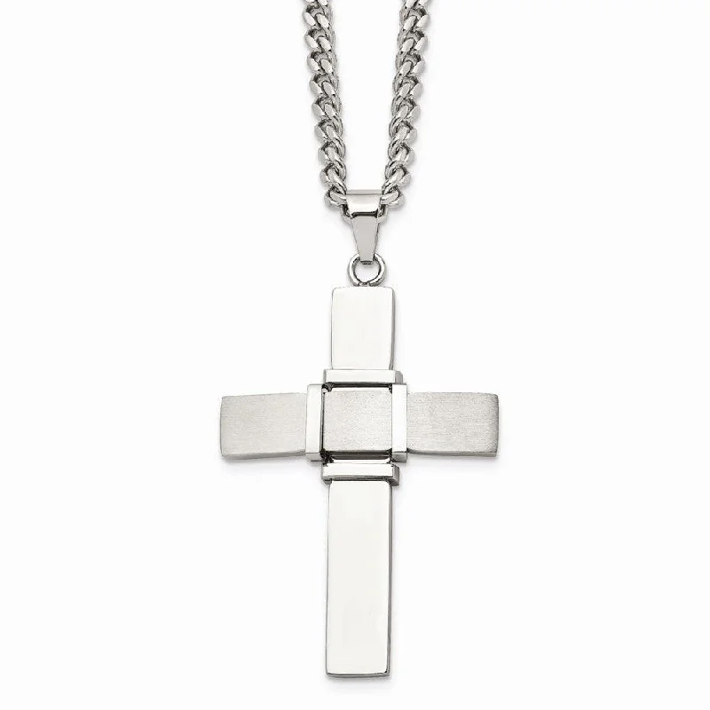 Simple Choker Necklaces-Stainless Steel Polished and Brushed Cross Necklace