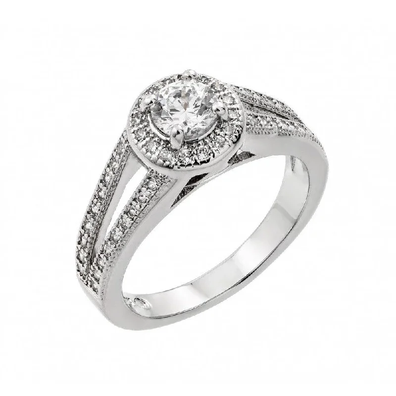 Trendy Silver Rings-Silver 925 Rhodium Plated Clear Round CZ Bridal Engagement Ring - BGR00851